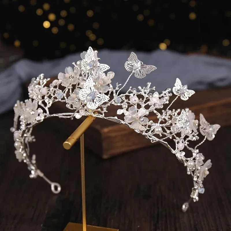 Silver Butterfly Princess Tiara Detailed Queen headdress jewelry