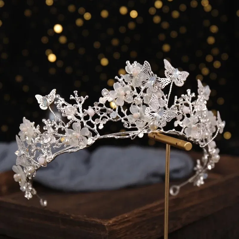 Silver Butterfly Princess Tiara Detailed Queen headdress jewelry