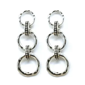 Silver Hammered Link Open Circle Earrings