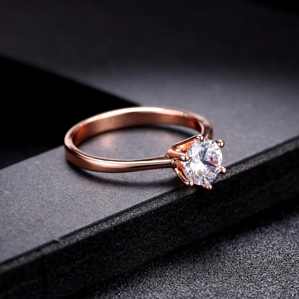 Six Claw 1 Carat Cubic Zirconia Wedding Finger Rings For Women Rose Gold Color