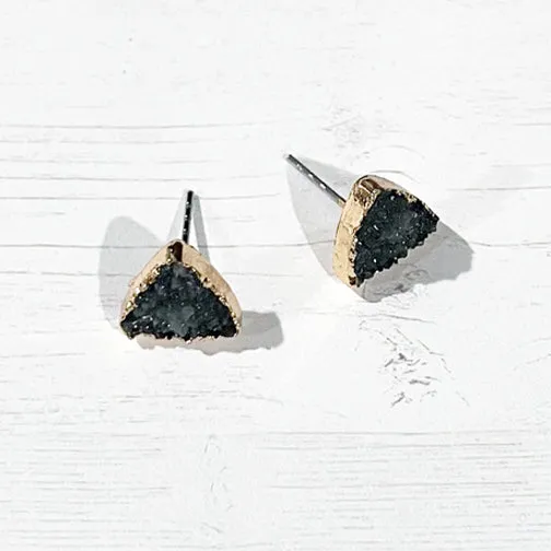 Slate Gray Druzy Triangular Gold Studs