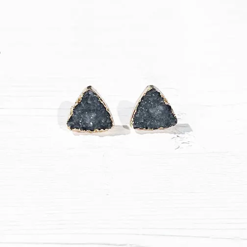 Slate Gray Druzy Triangular Gold Studs