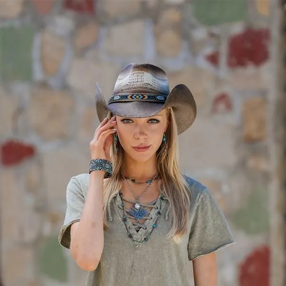 Stampede Western Straw Cowboy Hat - Moapa with Beaded Band