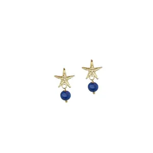 Starfish Earrings Lapis Stones Gold Plated