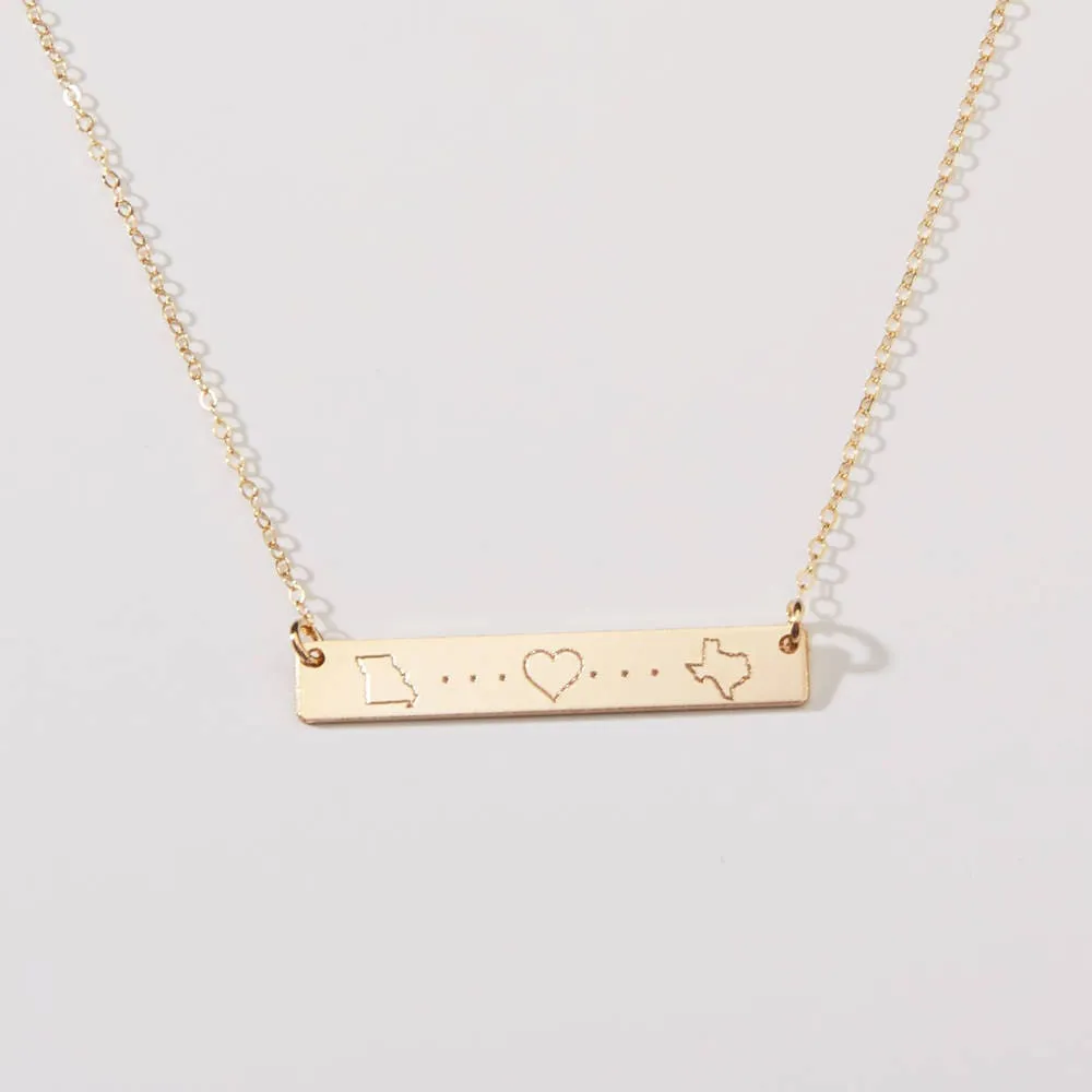 State to State Love Engraved Necklace - Long Distance Relationship - CG315N. Starts at