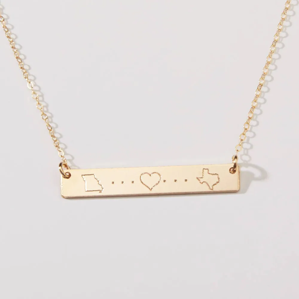 State to State Love Engraved Necklace - Long Distance Relationship - CG315N. Starts at