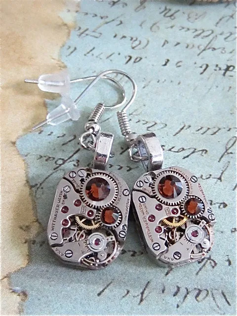 Steampunk ear gear - Topaz - Steampunk Earrings - Repurposed art