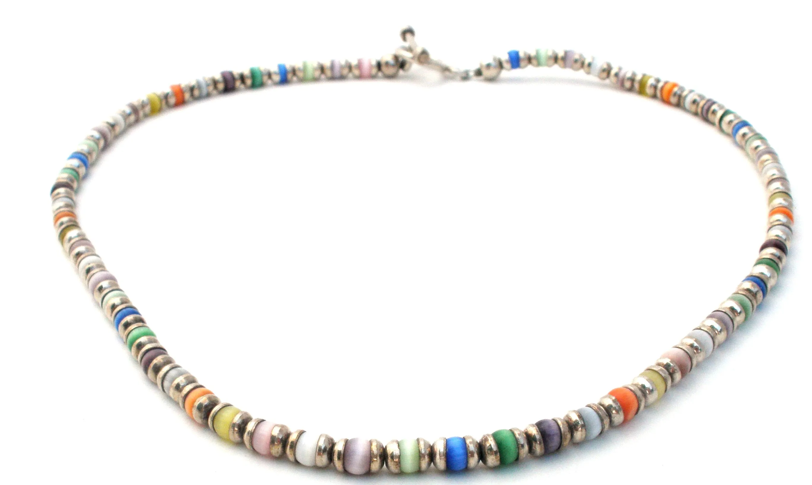 Sterling Silver & Cats Eye Bead Necklace Vintage