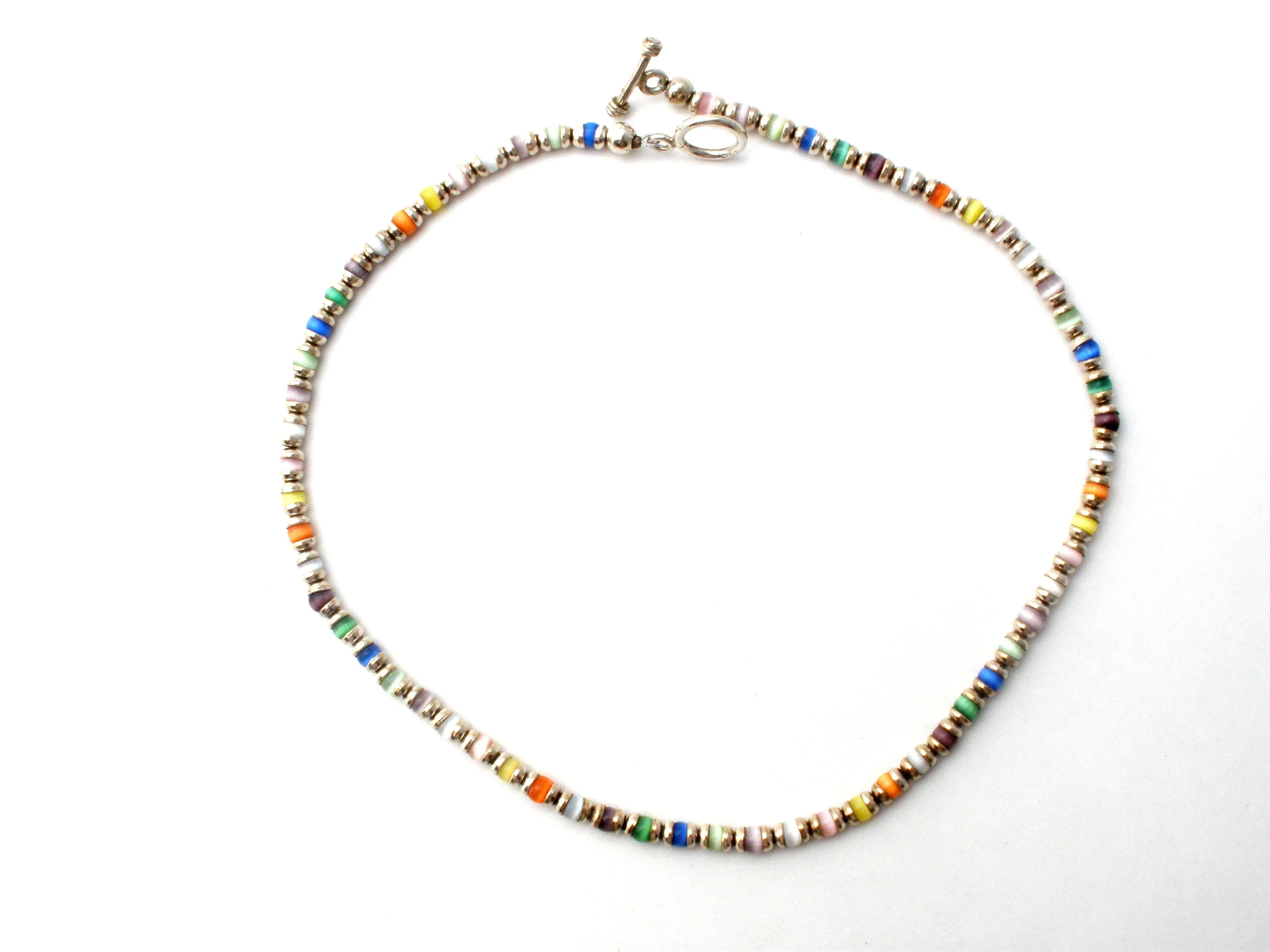 Sterling Silver & Cats Eye Bead Necklace Vintage