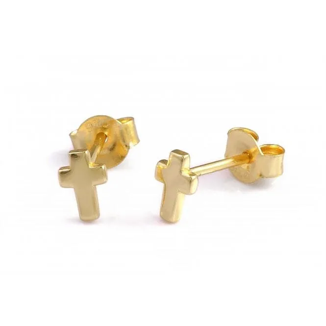 Sterling Silver Gold Plated Cross Stud Earrings