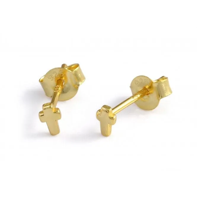 Sterling Silver Gold Plated Cross Stud Earrings