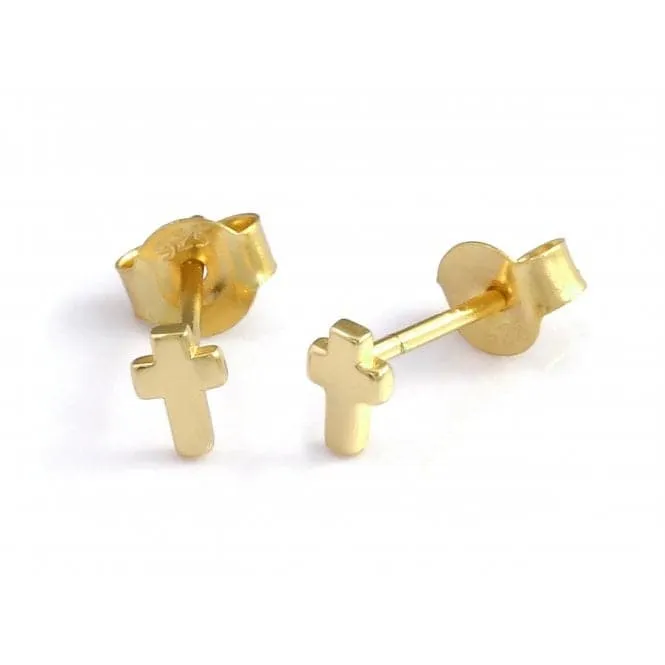 Sterling Silver Gold Plated Cross Stud Earrings