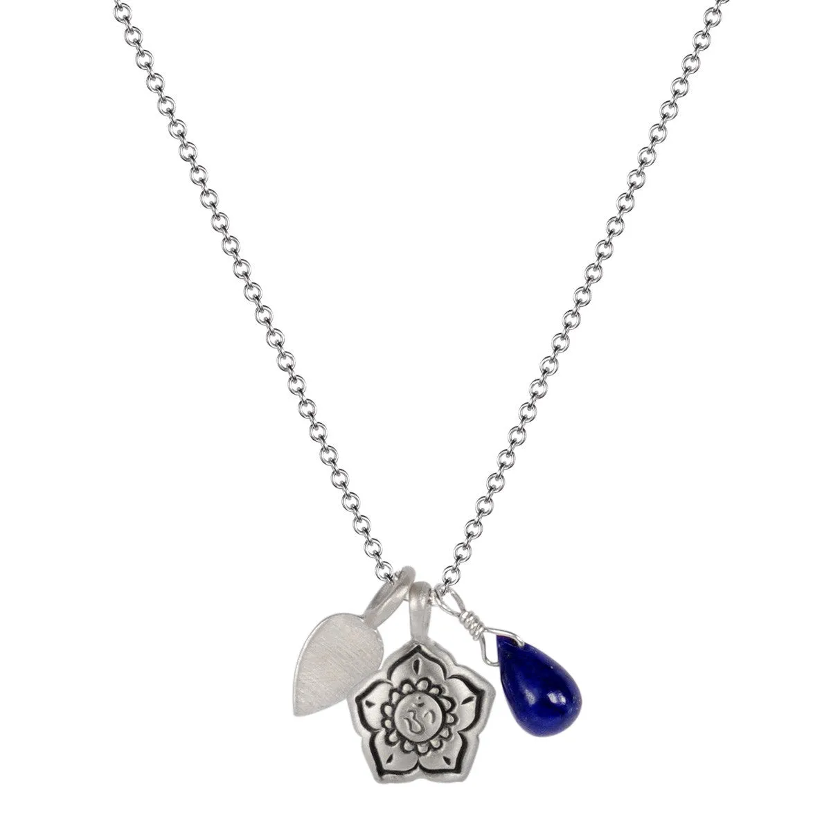 Sterling Silver Om Flower Trinket with Lapis