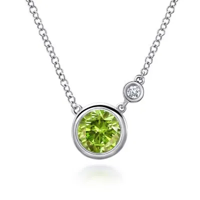 Sterling Silver Peridot and Diamond Pendant Necklace