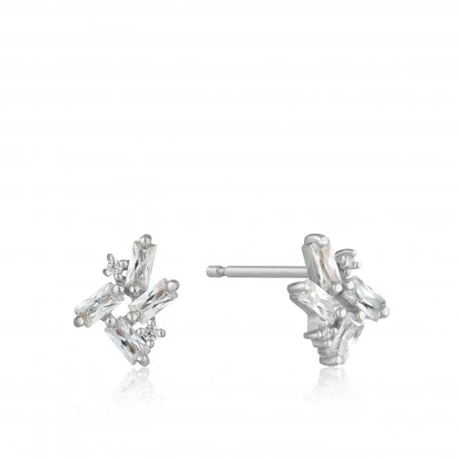 Sterling Silver Rhodium Plated Cluster Stud Earrings E018-05H