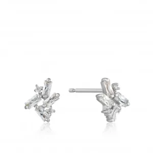 Sterling Silver Rhodium Plated Cluster Stud Earrings E018-05H