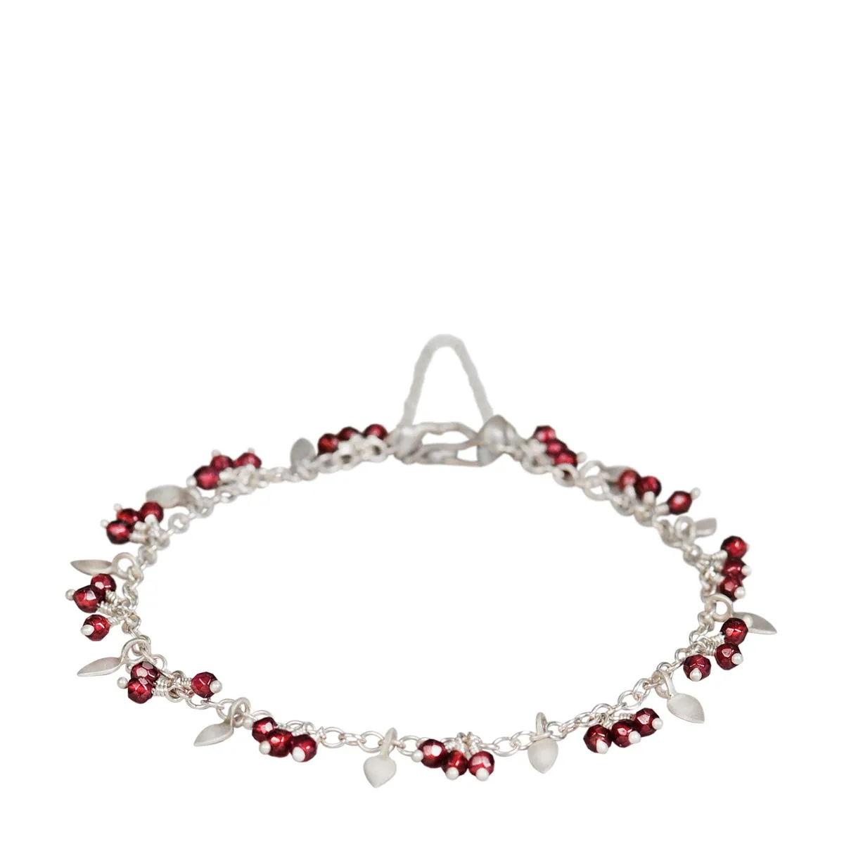 Sterling Silver Tiny Petal and Garnet Bracelet