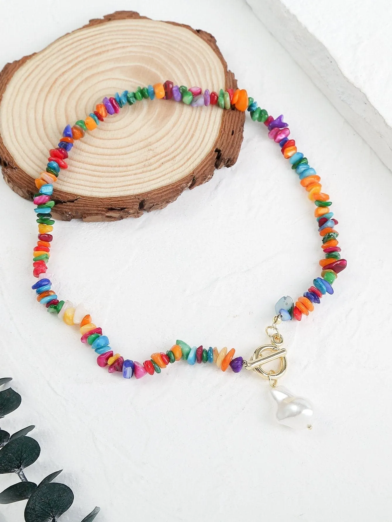 Stone beaded multicolor pendant necklace