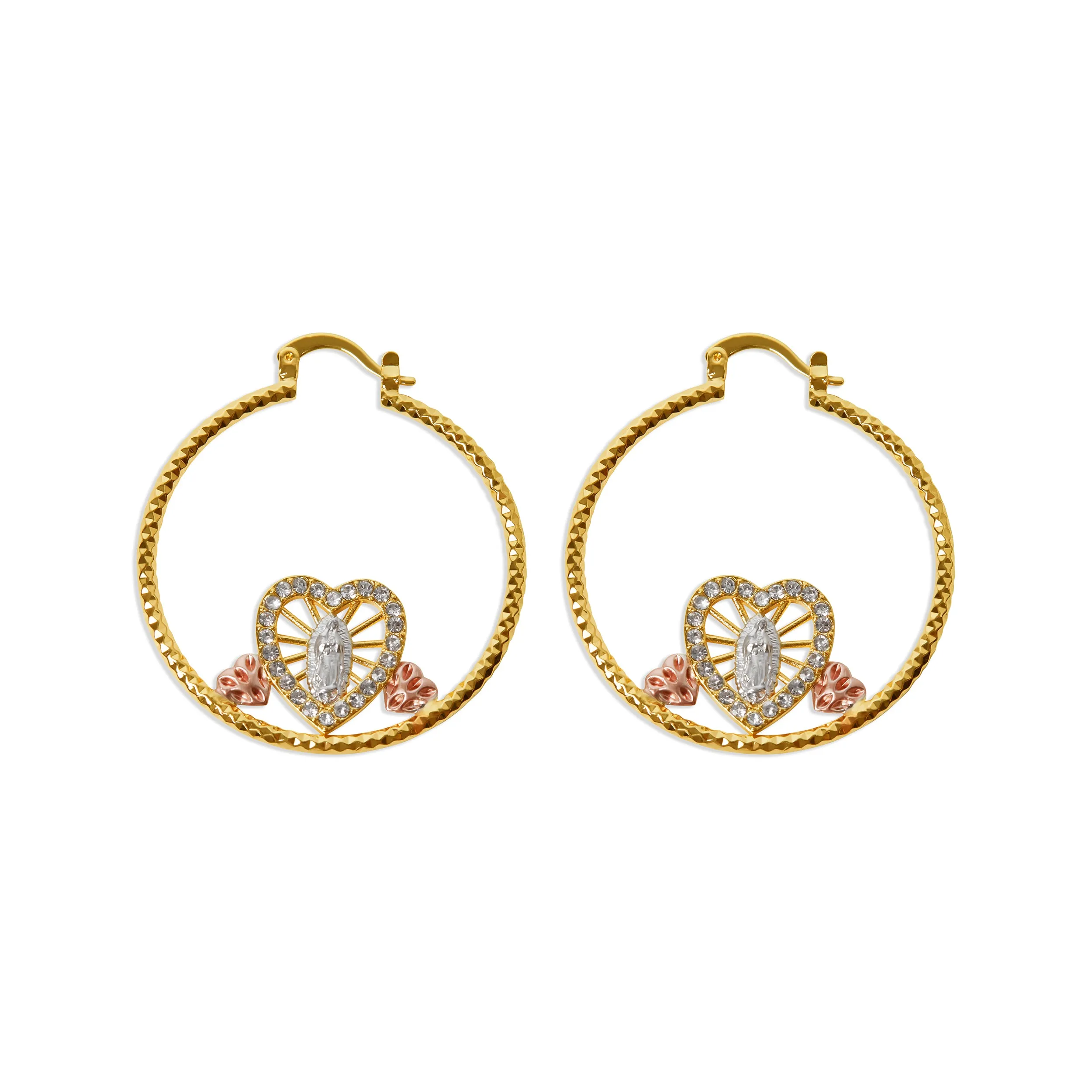 THE HAMMERED HOOP GUADALUPE HEART EARRINGS