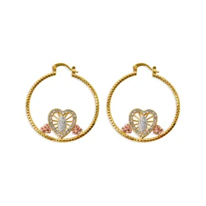 THE HAMMERED HOOP GUADALUPE HEART EARRINGS