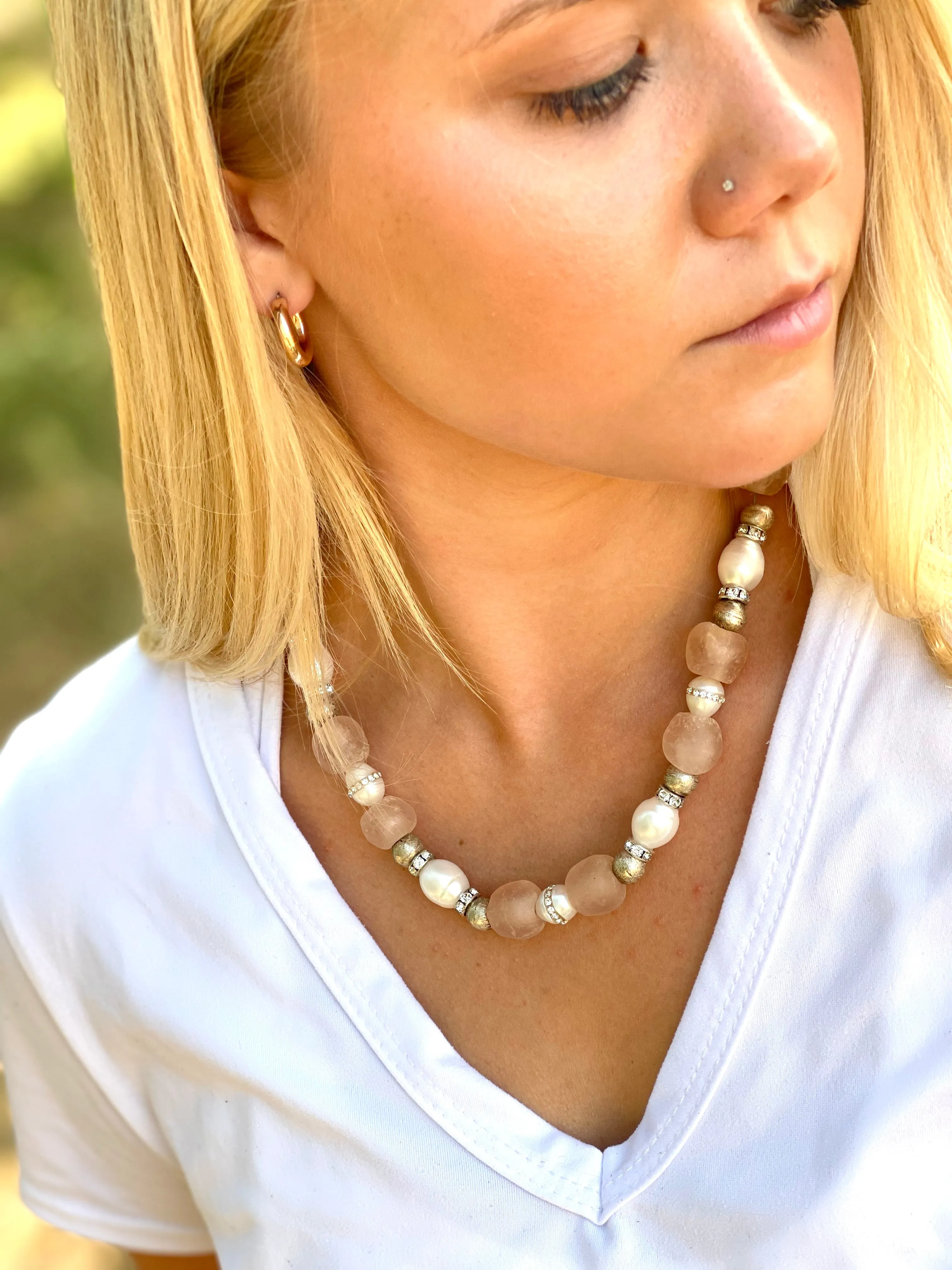 The Margot - Glass Bead and Pearl Necklace