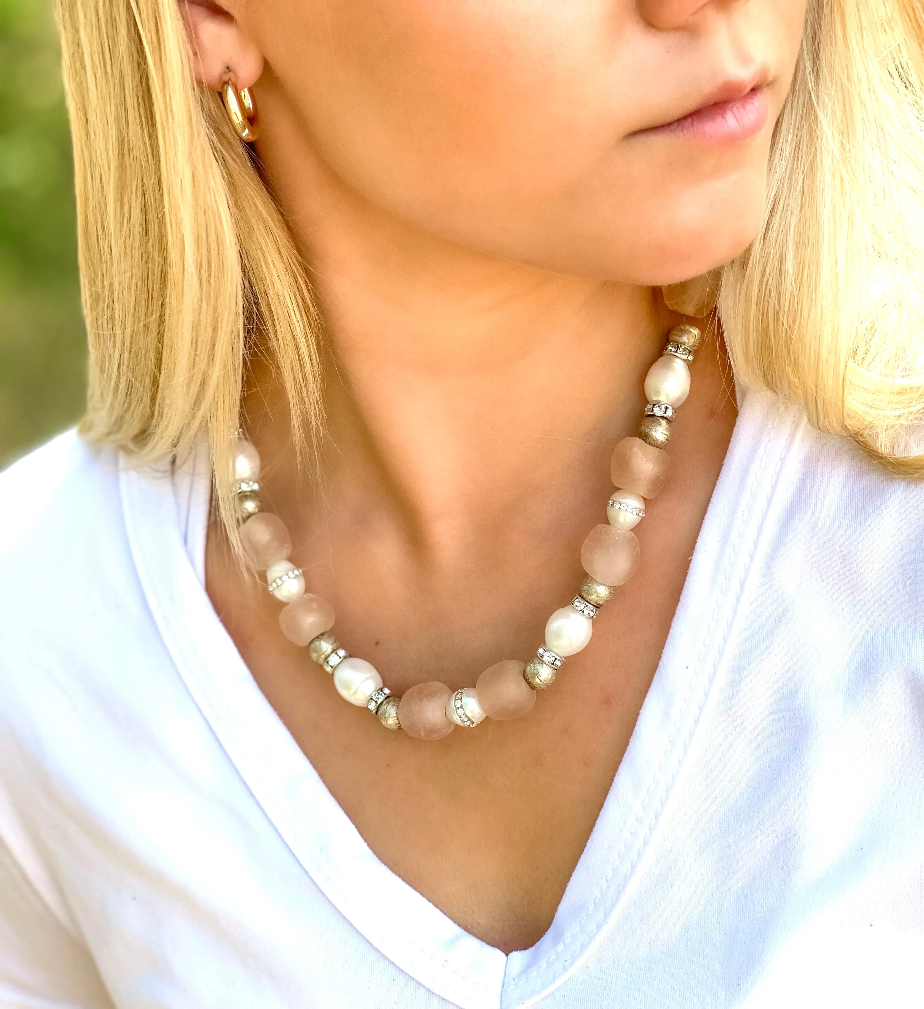 The Margot - Glass Bead and Pearl Necklace