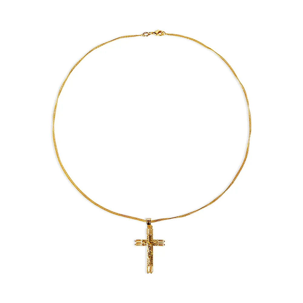 THE PAVE' BAGUETTE CRUCIFIX PENDANT NECKLACE