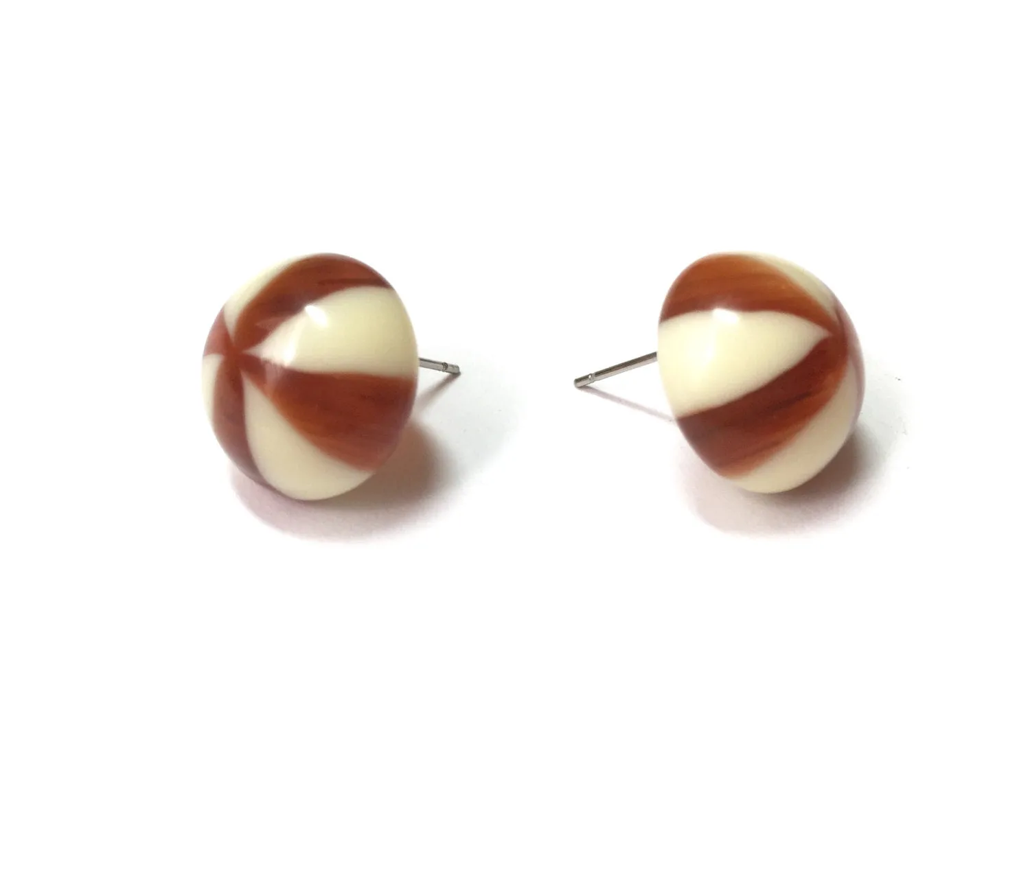 Tortoise Cream Candy Stripe Retro Button Stud Earrings