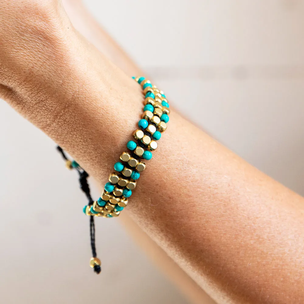 Turquoise and Brass Bead Bracelet