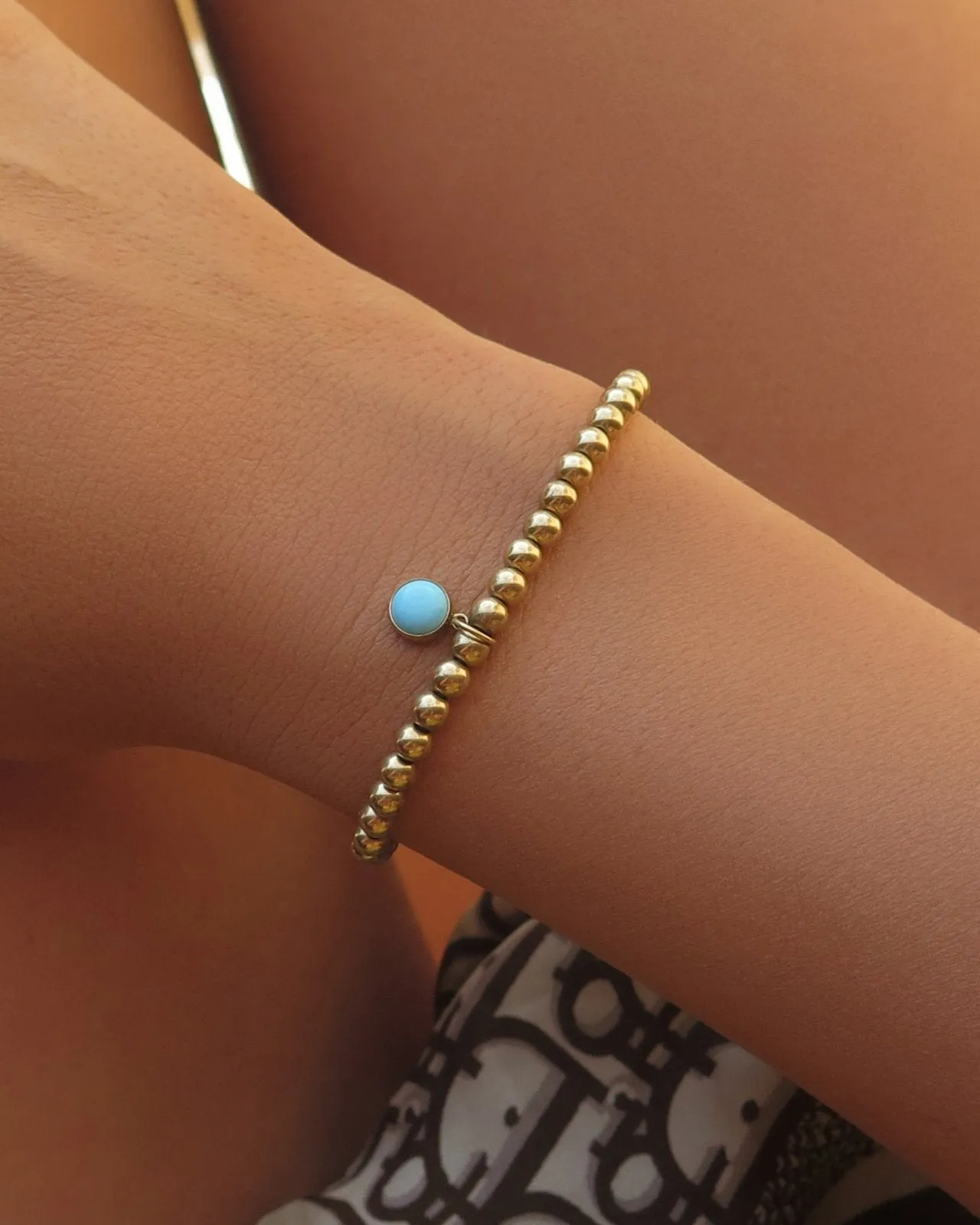 Turquoise Large Beaded Bracelet  - 14k Yellow Gold Fill