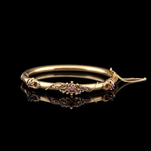 Victorian Garnet & Seed Pearl Bangle Bracelet