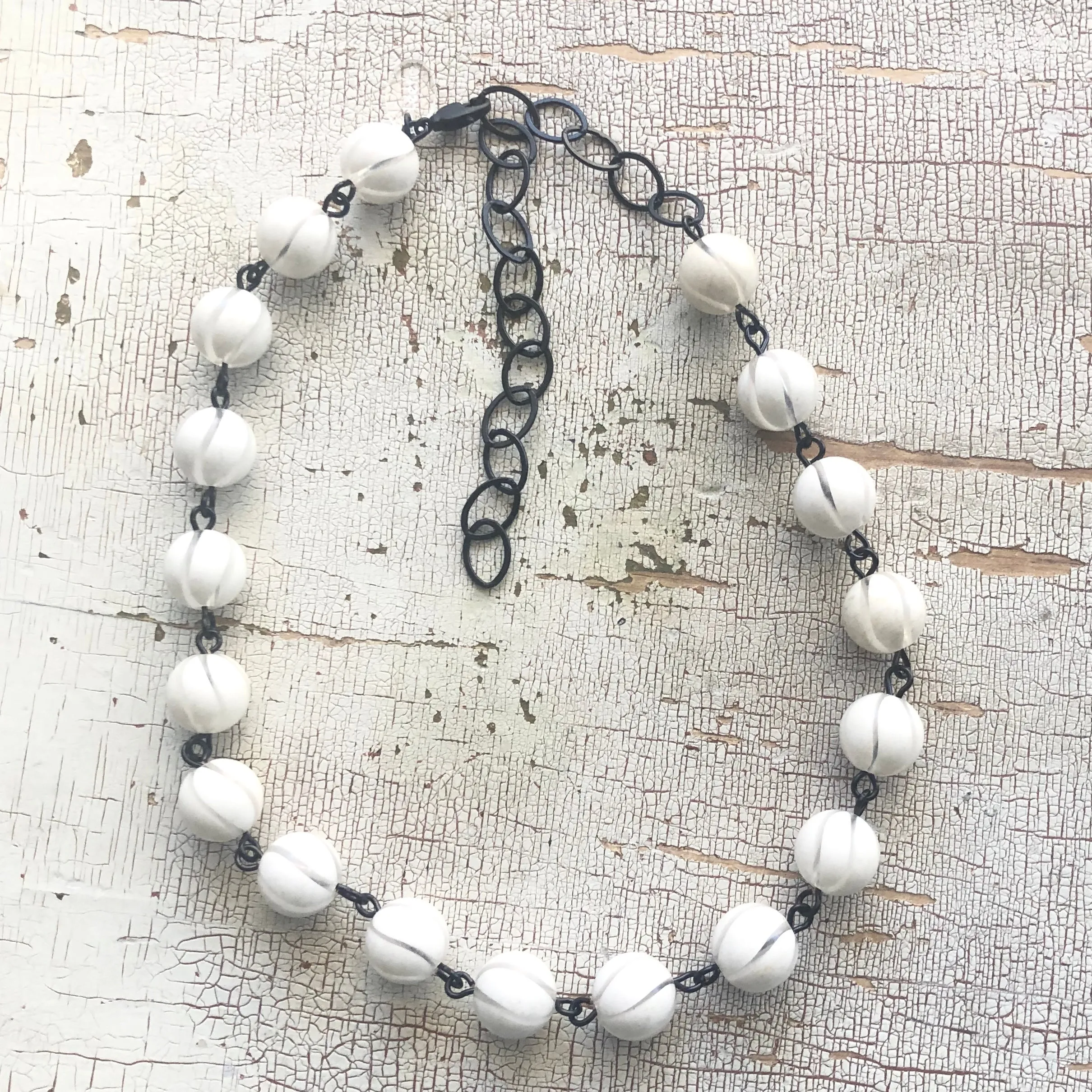 White & Clear Striped Beaded Amelia Necklace