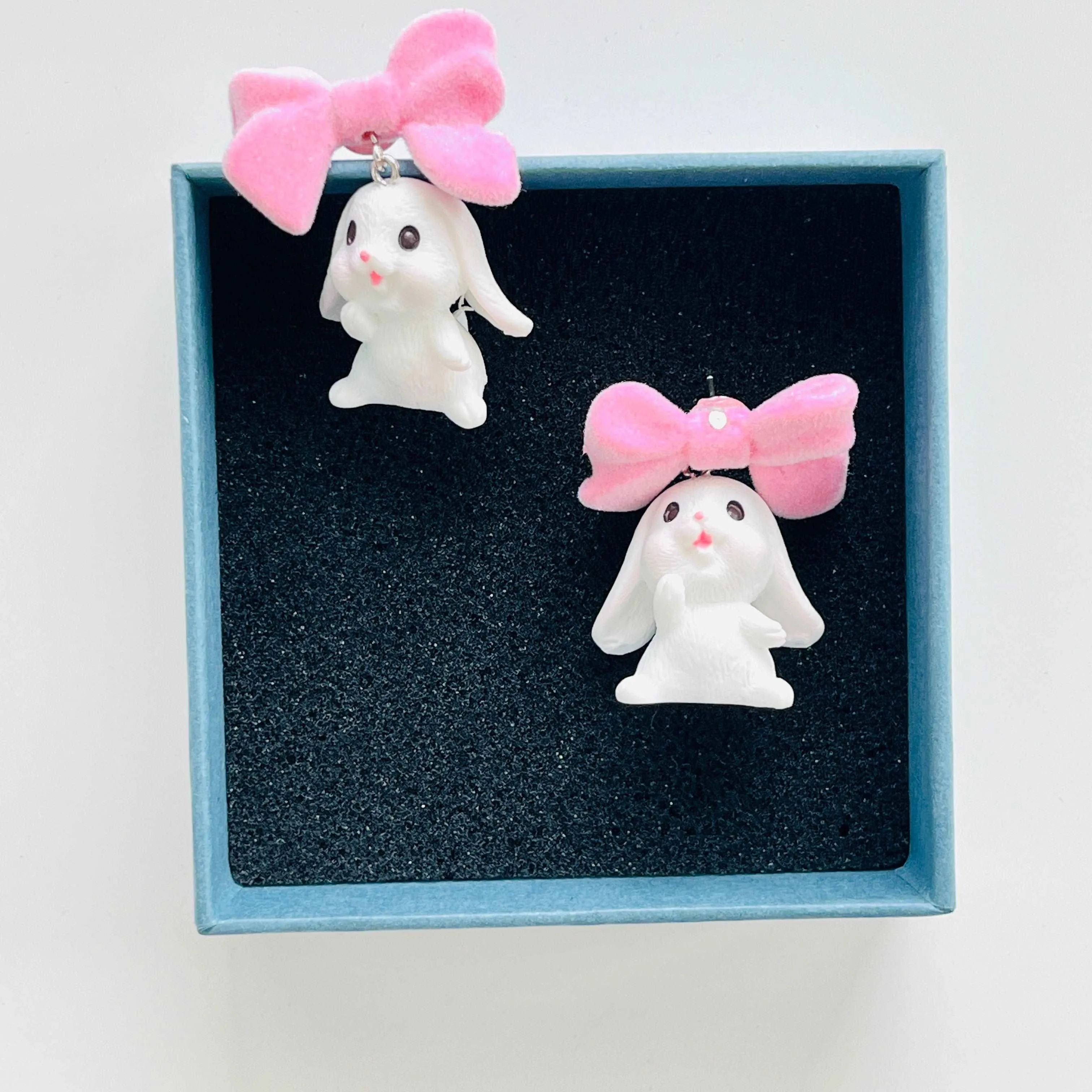 White Bunny with Bow Stud Earrings/ Clip-on Earrings