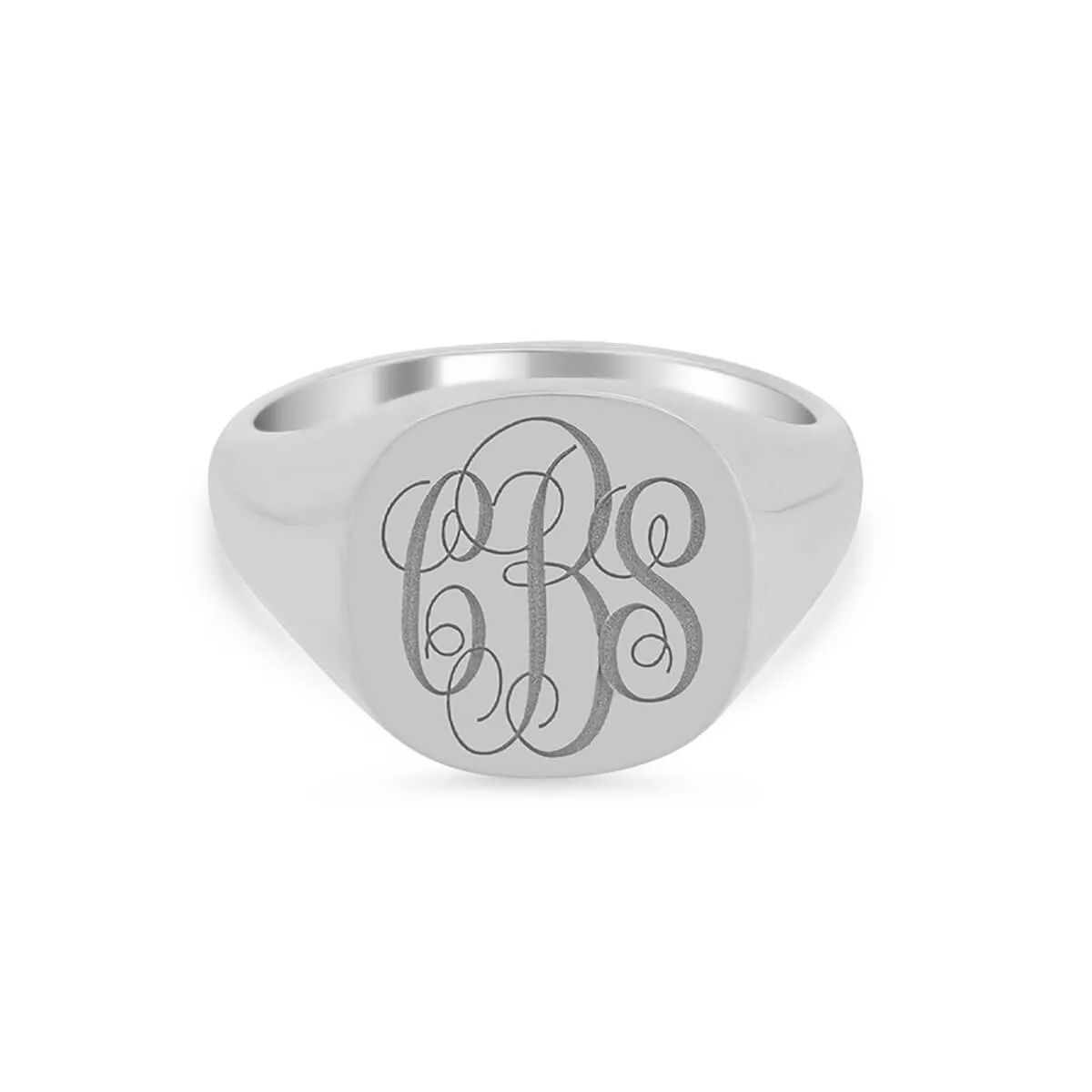 Women's Square Signet Ring - Large - Laser Engraved Script Monogram