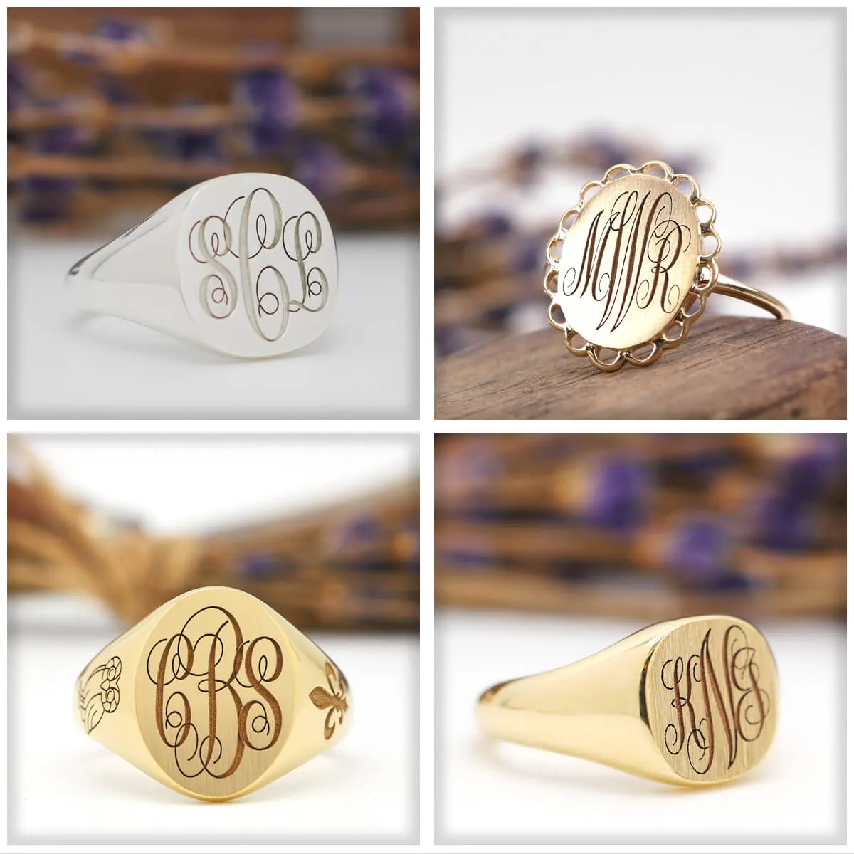 Women's Square Signet Ring - Large - Laser Engraved Script Monogram