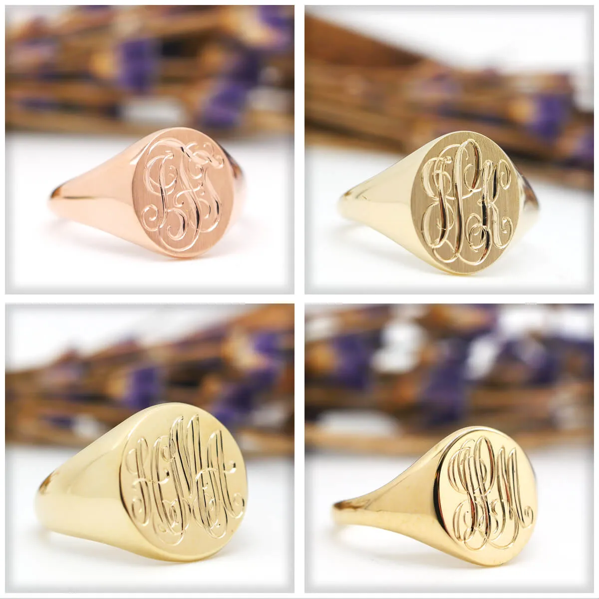 Women's Square Signet Ring - Medium - Hand Engraved Script Monogram