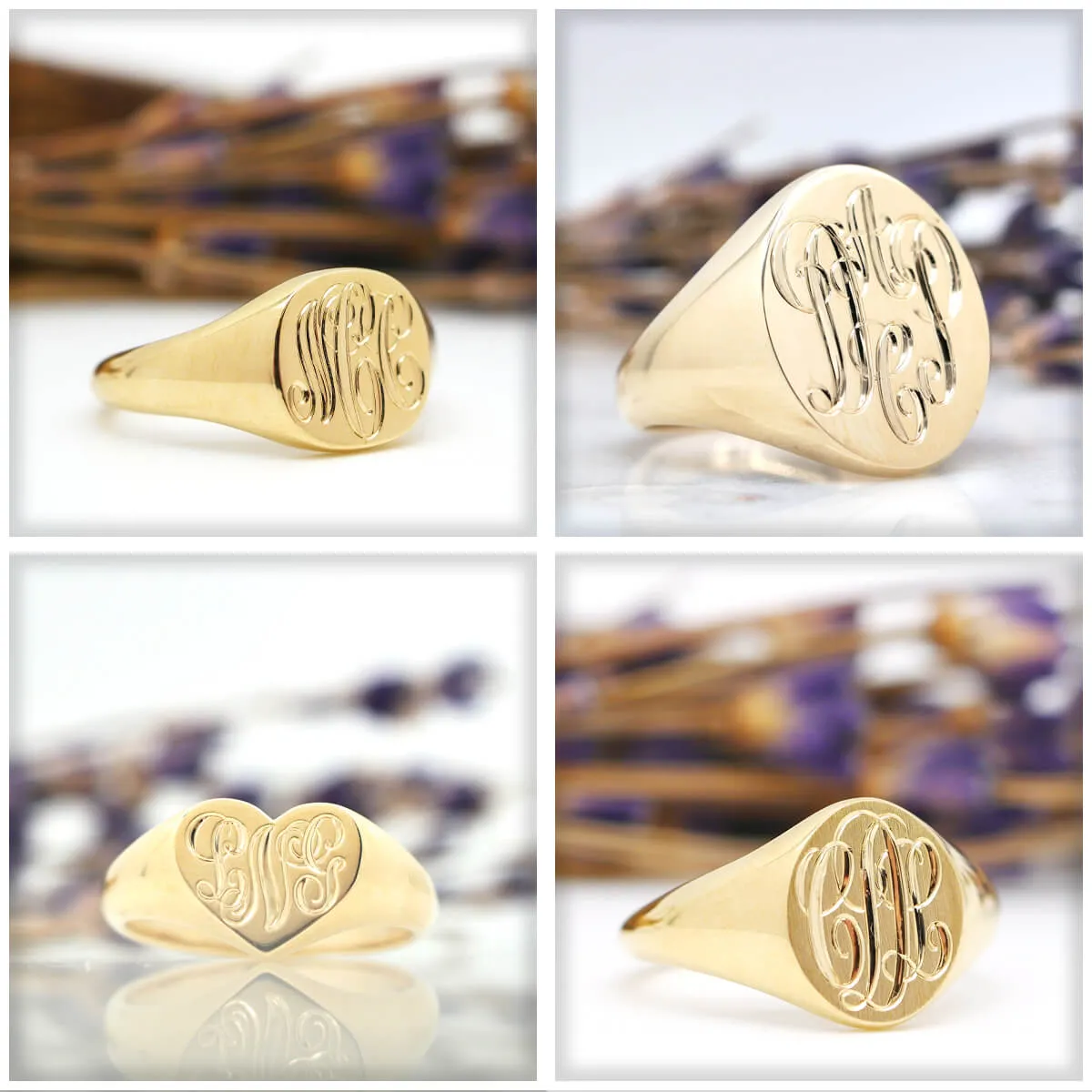 Women's Square Signet Ring - Medium - Hand Engraved Script Monogram