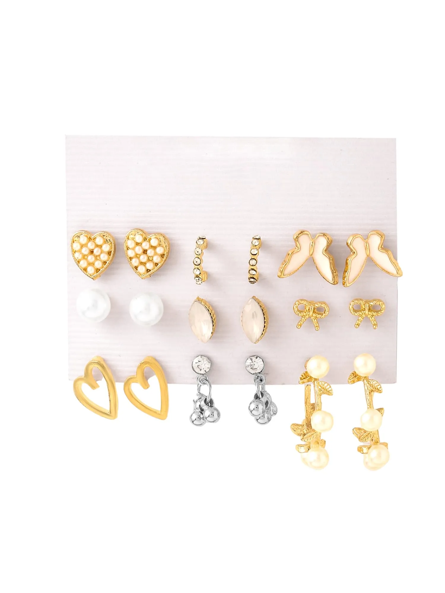 Yellow Chimes Stud Earrings for Women | Fashion Gold Earrings for Girls Combo of 9 Pairs Stud Hoop Earrings Set | Butterfly Shaped Women Earrings | Birthday Gift For Girls Anniversary Gift for Wife