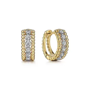 Yellow Gold Diamond Pave Bujukan Huggie Earrings